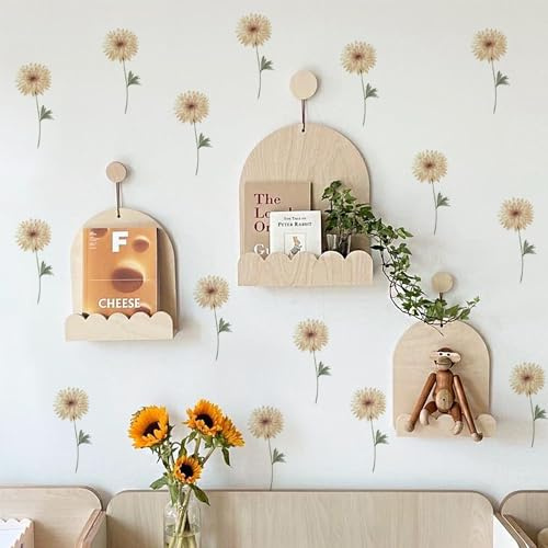 Neukids Boho Aquarell Gelbe Gänseblümchen Kinder Wandaufkleber-48 Stück | Mädchen Wandtattoo Kinderzimmer Aufkleber für Kinder Schlafzimmer Wohnzimmer Kindergarten Fenster Wanddekoration