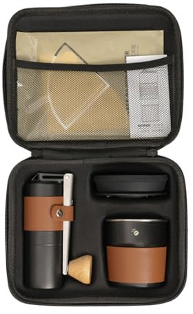 Uonguon Camping Coffee Set, Coffee Travel Kit, Portable Carrying Supplies, Bean Grinding Machine, Multi-Functional Design, 8.66x7.2x4.92in, Ideal for Outdoor, Hiking, Adventure, Multicolor