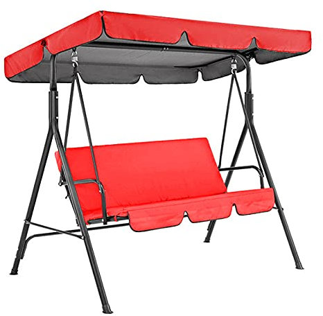 Replacement Canopy with Swing Cushion Cover - 210D Oxford Waterproof UV Resistant Swing Top Seat Covers Set for Outdoor Garden Patio Hammock 2-3 Seater Sunshade Awning (Red,195x125cm(77x49''))