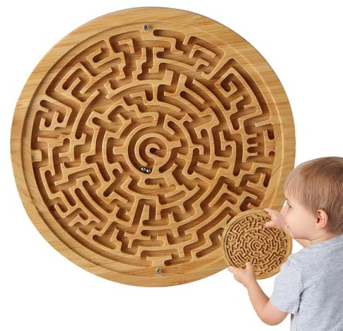 Runde Holzlabyrinthbrett, Puzzle Round Maze Labyrinth Brettspiel, Mehrzweck-Labyrinth-Puzzle-Logikspielspielzeug für, Erwachsener, Kinder, Teenager