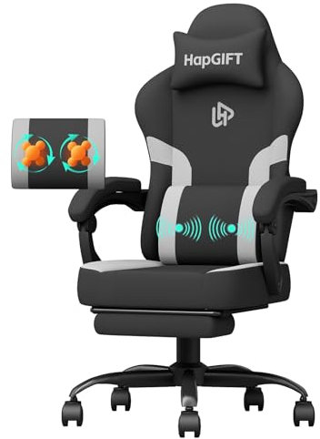 HapGIFT Gaming Chairs, Computer Chair with Footrest and Massage Lumbar Support, High Back Ergonomic Swivel Gamer Chair, Reclining Gaming Chairs with Armrests, Headrest for Adults, 300LBS (Black-Grey)