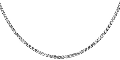 sourcing map Square Chain Necklaces 3mm Wide 17.7 Inch Long Stainless Steel Round Box Necklace Chains for Men Women, Silver Tone