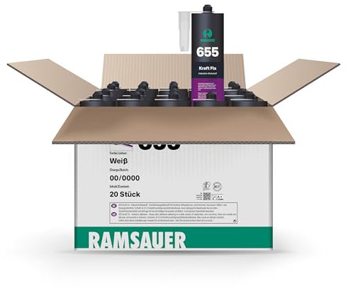 RAMSAUER 655 Kraft Fix 1K Hybrid Klebstoff - 20 Stück im Karton, starke Soforthaftung, schnelle Aushärtung, hervorragende Haftung auf Kunststoffen, Metall, Glas, Keramik, Naturstein (Weiß)