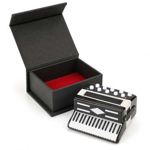 Mini Akkordeon Deko für Musikliebhaber, Miniatur Akkordeon 9x7,5x4 cm | Miniatur Musikinstrument mit Aufbewahrungsbox Schwarz, Handgefertigt Akkordeon Modell als Tischdeko Fotorequisite