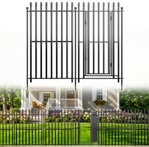 Kingido 10 Panels No Dig Decorative Garden Fence with Gate, 101 cm (H) x 671 cm (L) Rustproof Metal Temporary Fencing, Outdoor Animal Barrier Dog Fence for Yard, Patio, Border, Flower Bed & Landscape