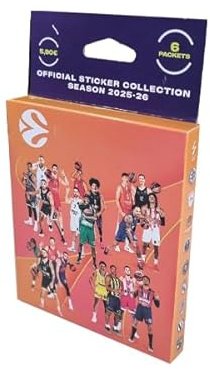 EuroLeague Basketball 2025/26 Sticker – ECO Blister mit 6 Tüten à 5 (30 Sticker) – Zufällige Motive, keine komplette Kollektion