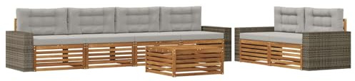 vidaXL Outdoor-Sofagarnitur 7 pcs Natürlich und Hellgrau Polyester, Garten-Lounge, modernes Outdoor-Sofa, modulares Set für Terrasse, Bequeme Sitzmöbel