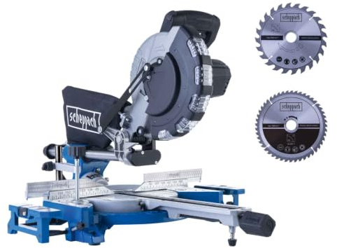 Scheppach sega circolare-pendolare HM216-2000W +2 lame per sega | Lama per sega Ø210 cm | Potenza 2000 W | LED | Estensioni da tavolo laterali | 2 lame per sega incluse (24 e 48 denti)