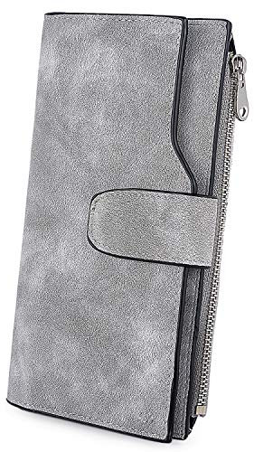 UTO Femme Portefeuille Blocage RFID Cuir Synthétique Porte Monnaie Matte Bien organisé Pratique Gris.