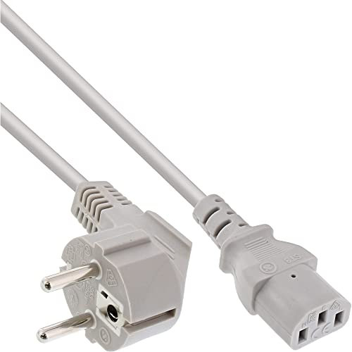 InLine 16651T Netzkabel, Schutzkontakt gewinkelt auf Kaltgerätestecker C13, 1m, grau