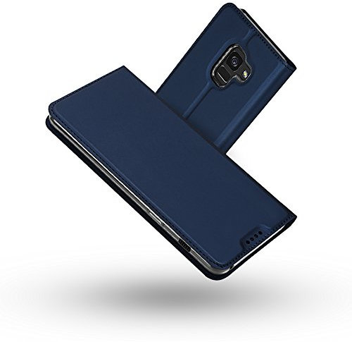 Coque Galaxy A8 2018,Radoo® Ultra Mince en Cuir PU Premium Housse à Rabat Portefeuille Coque [Antichoc TPU] Étui de Bumper Folio à Clapet avec [Fermoir Magnétique] pour Samsung Galaxy A8 2018 (Bleu)