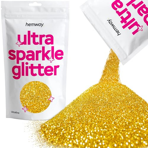 Paillettes à usages multiples ultrafines par Hemway - Couleurs uniques - Poudre de 200 microns 0,2 mm - 100 g de poudre - Pour faire des loisirs créatifs, art, artisanat, décorations, art sur verre, tables de mariage, cadeaux, cartes, fleurs, maquillage, visage, yeux, corps, ongles, peau, cheveux, barbes, doré, 1/128 .008 0.2mm 200 microns