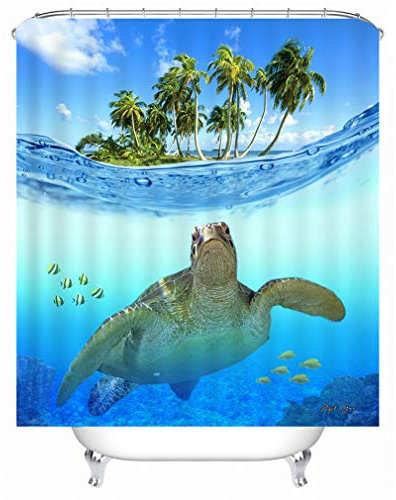 Xlabor Strand Motiv Duschvorhang Wasserdicht Stoff Anti-Schimmel inkl. 12 Duschvorhangringe Waschbar Badewannevorhang 240x200cm Muster-A