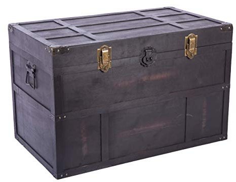 Antique Style Large Dark Wooden Storage Trunk with Lockable Latch