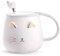 Angelice Home White Cat Mug, Cute Kitty Ceramic Coffee Mug with Stainless Steel Spoon, Novelty Coffee Mug Cup for Cat Lovers Women Girls