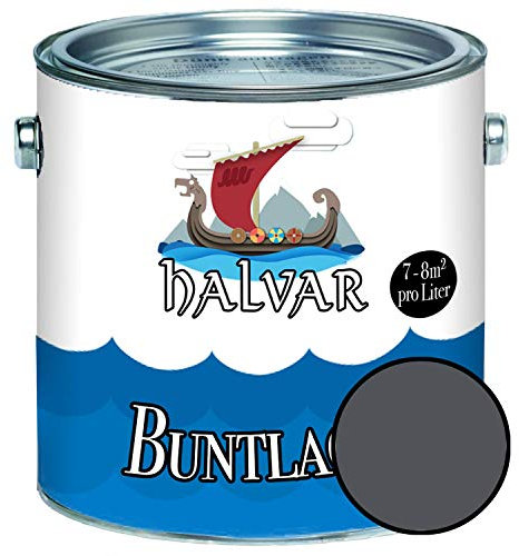 Halvar Buntlack für Holz & Metall MATT Grau RAL 7000-7047 Holzfarbe Holzlack Innen & Außen robuster Kunstharzlack Wetterbeständig & perfekter Langzeitschutz (10 L, RAL 7015 Schiefergrau)