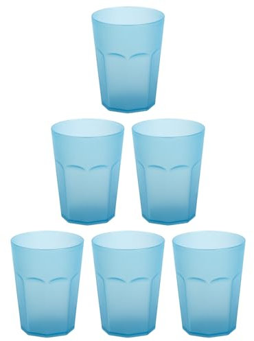 Engelland - 6 x Plastikbecher, Trinkbecher, Hell-Blau, Frostoptik, 250 ml, mit Eichstrich, bruchfest, stapelbar, Mehrweg, Kunststoff, wiederverwendbar, Party-Becher, Trink-Glas