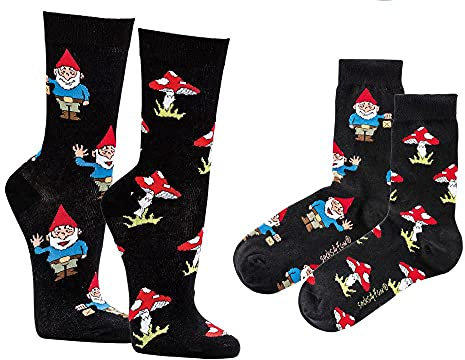Damen Mädchen Socken (2 Paar) witzig 36-41 Zwerg-Pilz