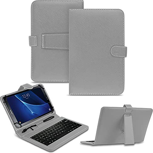 NAUC Keyboard Micro USB Tastatur Tasche kompatibel für Samsung Galaxy Tab A6 10.1 2016 Tablet Hülle QWERTZ Tastatur Schutzhülle aus Kunstleder mit Standfunktion Grau