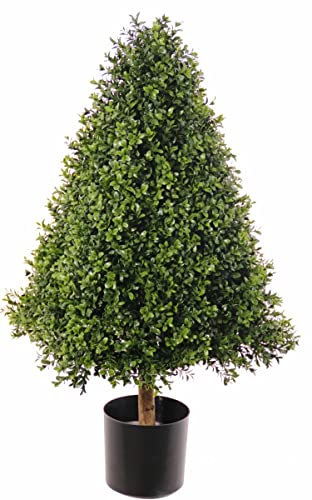 artplants.de Buchsbaum Pyramide künstlich Tom, crossdoor, Echtstamm, 90cm - Kunst Buchsbaum Hecke
