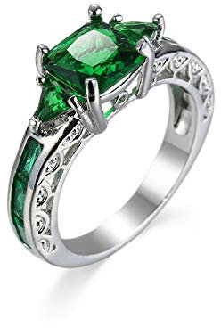 Banemi Nobel Ring Versilbert, Hochzeit Ring Grün Zirkonia Asscher Damen Partyschmuck Größe 49 (15.6) Zum Geburtstag