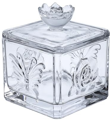 Gaolinci Butterfly & Rose Embossed Glass Candy Jar, Stained Glass Food Jar with Lid