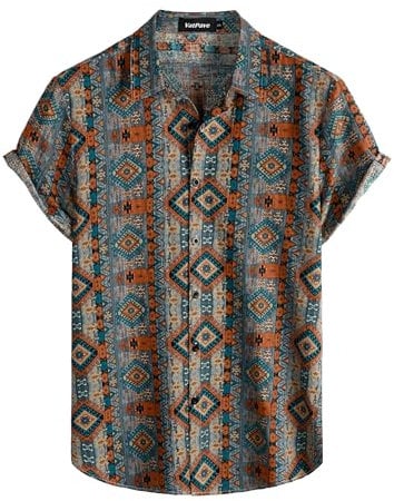 VATPAVE Mens Floral Hawaiian Shirts Short Sleeve Button Down Beach Shirts Large Orange Summer