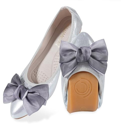 MACHSWON Womens Ballet Flats Sparkly Comfortable Casual Pointed Toe Bow-Knot Slip on Wedding Ballerina Dressy Flats Shoes Women(Silver, Size 7.5)