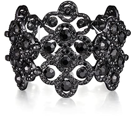 EVER FAITH Damen Armband Österreich Kristall Hochzeit Braut Blumen Stretch-Armkette armreif Schwarz