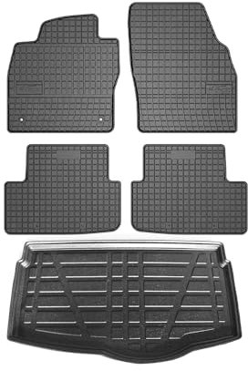 OMAC Fußmatten & Kofferraumwanne Set kompatibel mit VW Polo 2017-2021 Untere Gummi Schwarz 5X