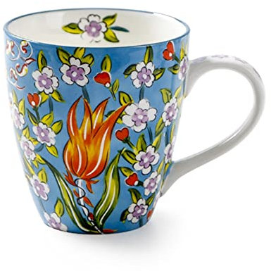 ZXMJYHK Taza de desayuno de cerámica pintada a mano 550 ml Patrón floral de gran capacidad Leche Avena de la avena Taza de porcelana blanca delicada (Capacity : About 550ml, Color : Tulip)