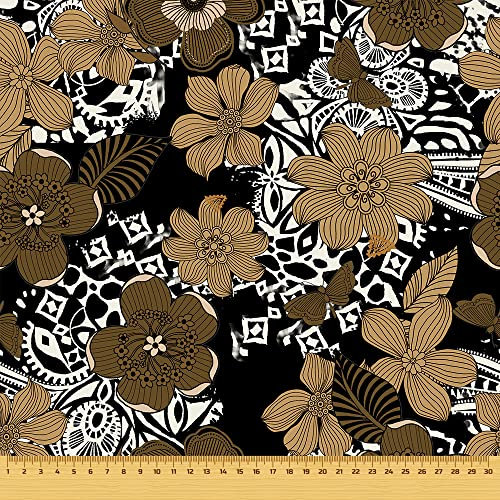 HEKO PANELS Stoff Oxford Wasserdichte Meterware CanvasPolyester Stoff Zum Nähen Nähstoffe Möbelstoffe Dekostoffe Handwerken Wasserabweisend Blickdicht Blumen Cappuccino Schwarz 100 x 155 cm