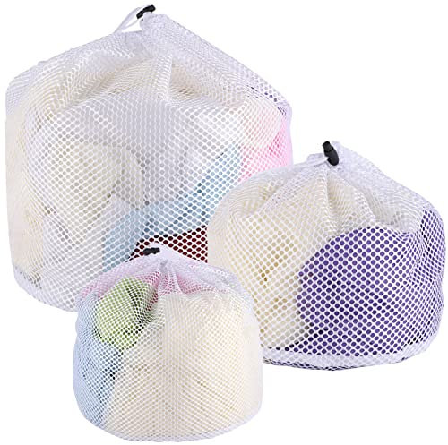 3 Stück Wäschenetz, 3 Größe Wäschebeutel mit Kordelstopper Wiederverwendbar Wäschesack Waschmaschine für Schmutzwäsche Babywäsche Unterwäsche Socken (Weiß)