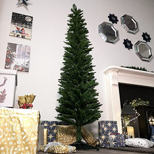 6ft (180cm) Pencil Style Space Saving Plain Green Slim Christmas Tree 50cm Diameter