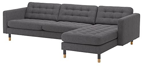 Ikea LANDSKRONA 4-Sitzer Sofa mit Chaiselongue/Gunnared Dunkelgrau/Holz
