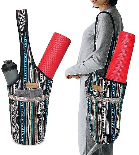 ALLEN & MATE Unisex-Yoga-Übungsmatten-Tasche mit großer Tasche, große Kapazität, Schultertrage für Männer und Frauen (mehrfarbige Streifen)
