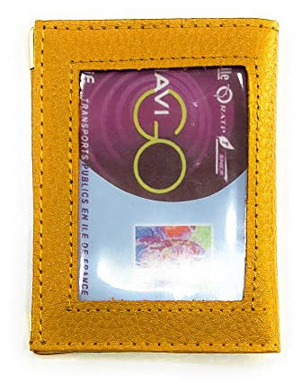 LOLUNA® Porte-Carte NAVIGO Simple 1 à 2 Carte Transparent, Compact en Cuir Existe en Plusieurs Couleur pour Homme et Femme - Jaune Moutarde