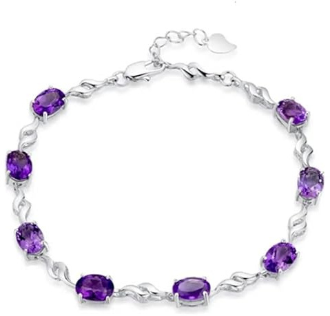 OBCPD Amethyst 925 Sterling Silber Schatz Lila Kristall Edelstein Armband für Frauen Schmuck