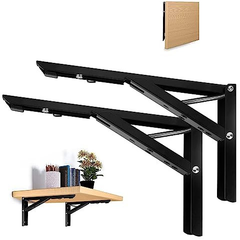 2 Klappkonsolen 245mm Lang Regalhalter Klappbare bis 40Kg belastbar in Schwarz für Klapptische Klappregale überall wo Platz knapp ist z.B. Campingwagen Campervan