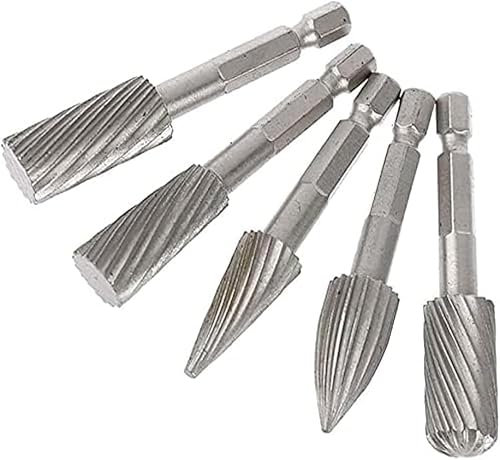 Bestgle - Juego de archivos de fresas giratorias (5 unidades, 1/4 pulgadas, varilla hexagonal, fresas de acero de alta velocidad, herramientas de archivo giratorias, para material de aluminio y hierro