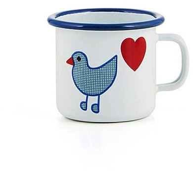 linoows Emaille Tasse, Kinder Henkelbecher Vogel mit Herz, Kaffeetasse, 0,2 Liter, 7 cm