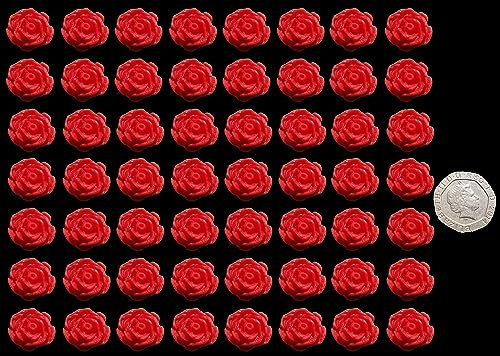 60 x Edible 3D 12mm High Detail Small Roses flowers, icing toppers, cake cupcakes decorations (Red)