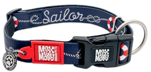 Max & Molly Urban Pets Hundehalsband aus weichem Neopren,mit Smart ID Gotcha! QR Haustier-Sicherheitsmarke, langlebig, wasserdicht, geruchlos, maschinenwaschbar, Halsband für Hunde, Matrosenmuster, S