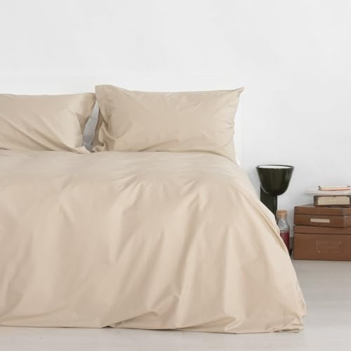 Zenoni & Colombi | Copripiumino Parure 100% Percalle di Cotone | Composto da sacco copripiumino e federe | Made in Italy (Sabbia, Matrimoniale)