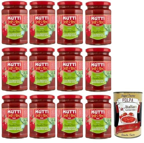 Italian Gourmet Bundle Tomatensauce Basilikum 12x 280g + Italian Gourmet Polpa Gratis – Italienischer Sugo mit Pomodoro Rossoro & Basilico Genovese DOP, Pasta Sauce & Vorrat 3,36kg