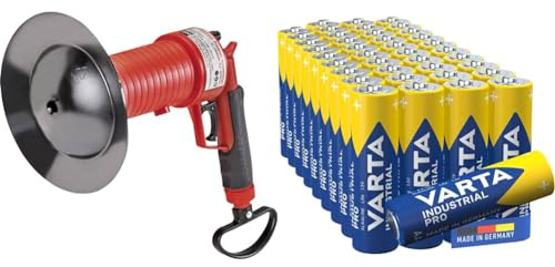 ROTHENBERGER Industrial Pressluft Rohrreiniger inkl. 4 Gummiadapter & VARTA Batterien AA