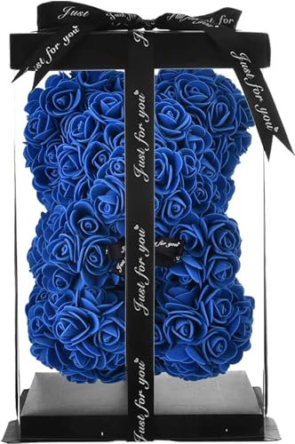 ClaShop Orsacchiotto di rosa orso rosa per le donne regali delle sue ragazze della madre orsacchiotto di rosa fatto a mano rosa san valentino regali di compleanno orso rosa scatola (Blu Reale)
