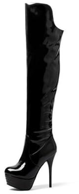 13.5CM/5.31IN Stivali in Pelle Verniciata Lucida Stivali Coscia Sexy Tacchi Alti Jazz Danza Punta Tacchi a Spillo,Nero,40 EU