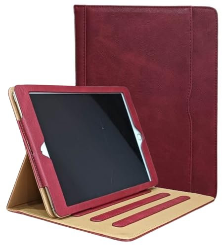 Étui portefeuille à rabat magnétique en cuir pour iPad 4ème génération 2012, iPad 3ème (2011), iPad 2 (2010), modèles A1458, A1416, A1430, A1403, A1395 (rouge vin et brun clair)