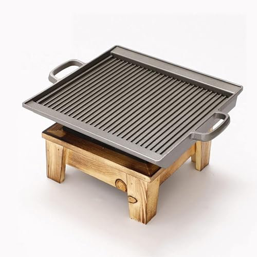 Japanischer Tisch-Grill, Haushalts-Alkohol-Herd, BBQ-Grill mit Holzsockel, geeignet für Yakiniku, Robata, Octopus-Grill, Hühnerspieße und Grill/quadratisch (Größe: rund)